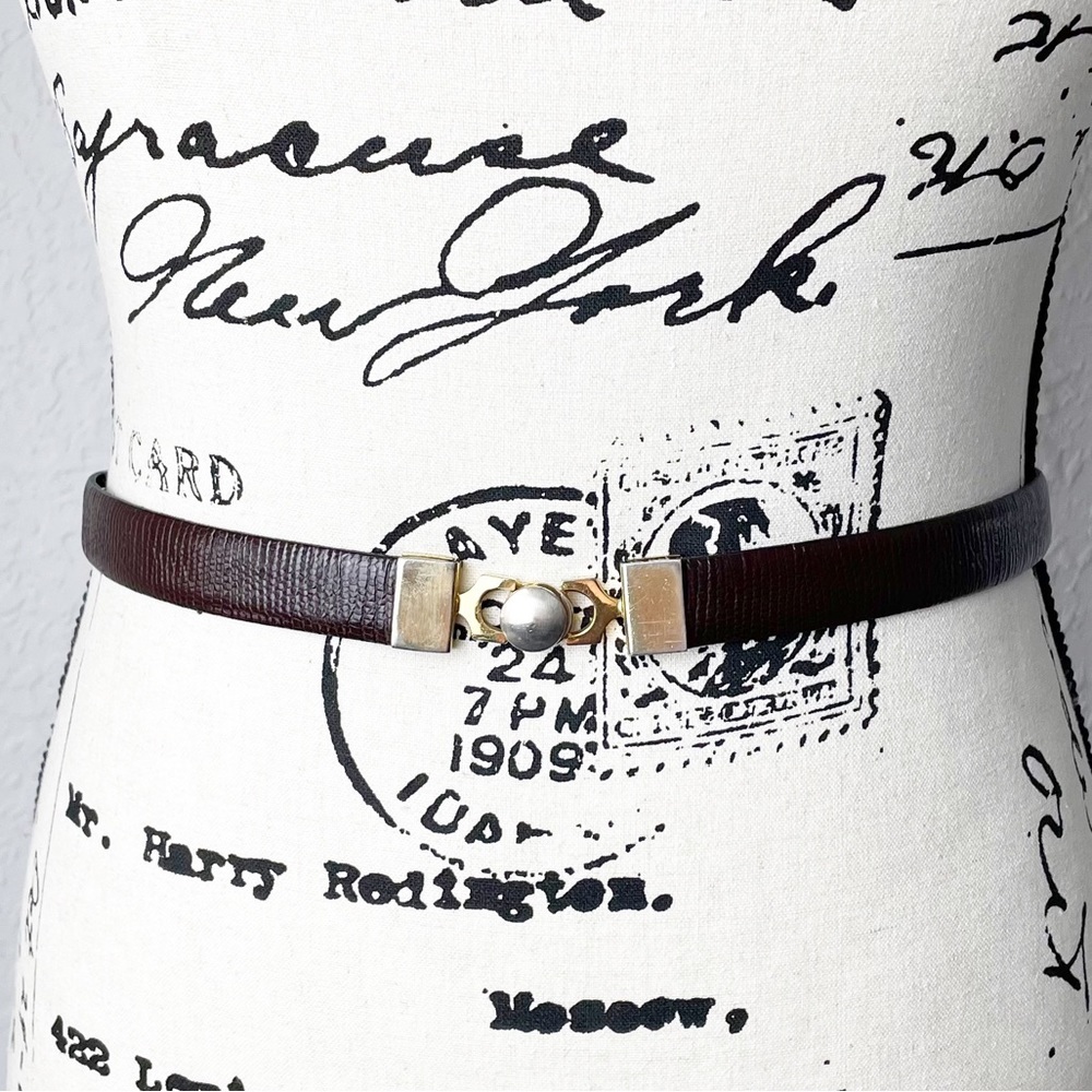 Vintage Cuero Vaca Industria Argentina Dark Brown Leather Belt w/Gold Hardware - Picture 3 of 12